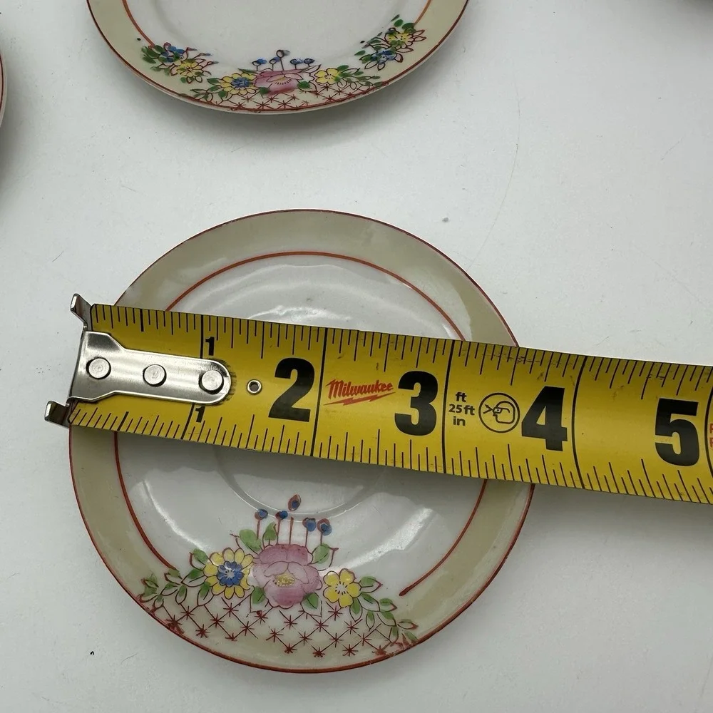 Vintage China Floral Demitasse Cup & Saucer 5 Sets Mini Red Trim Childs Tea Size